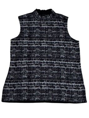 MISOOK Black Purple Textured Sleeveless Mock Neck Top Shirt Work Business M